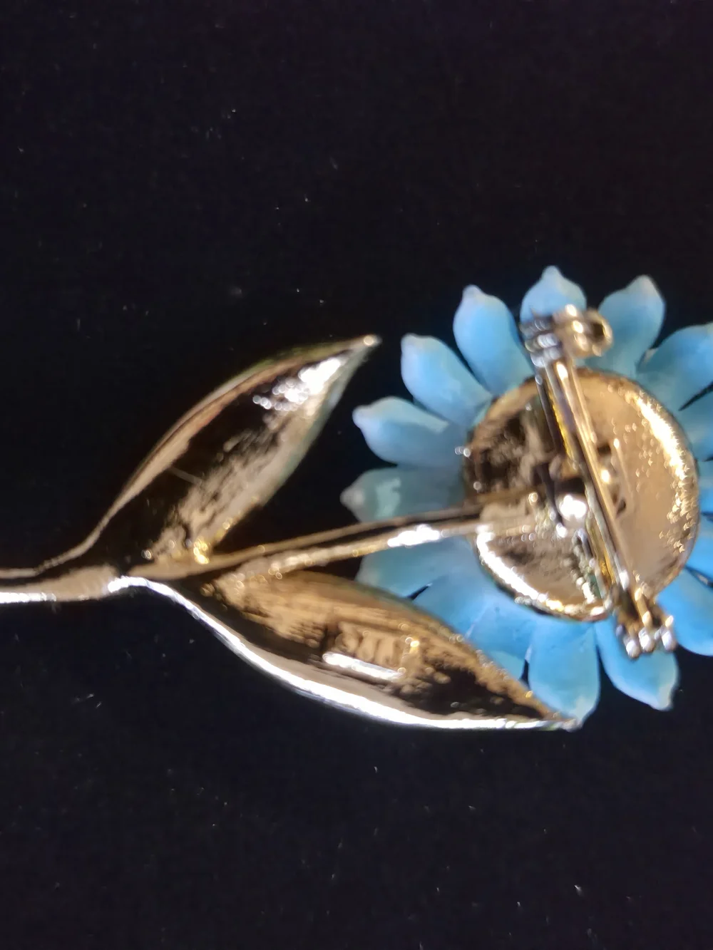 VTG Stamped JJ Blue/green Flower Enamel Brooch